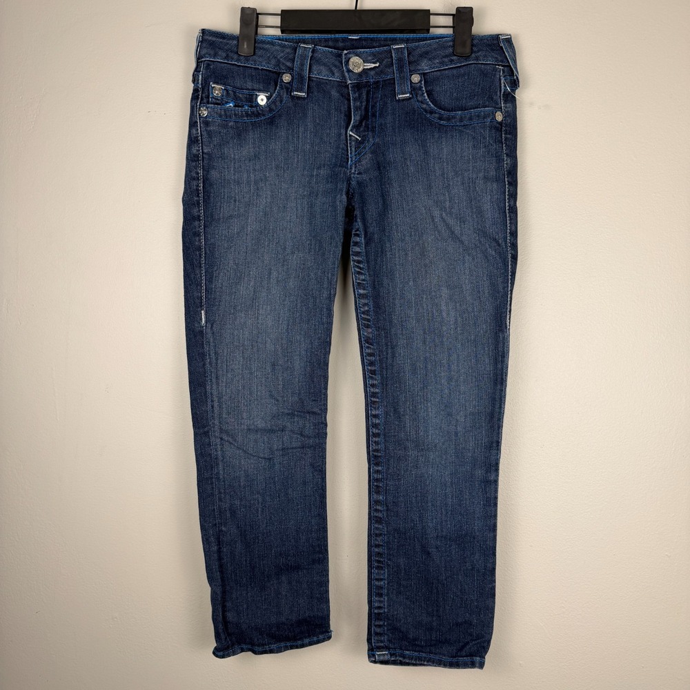True Religion Skinny Cropped Jeans Women 28 -30x28 Blue Denim Low-Rise Dark Wash